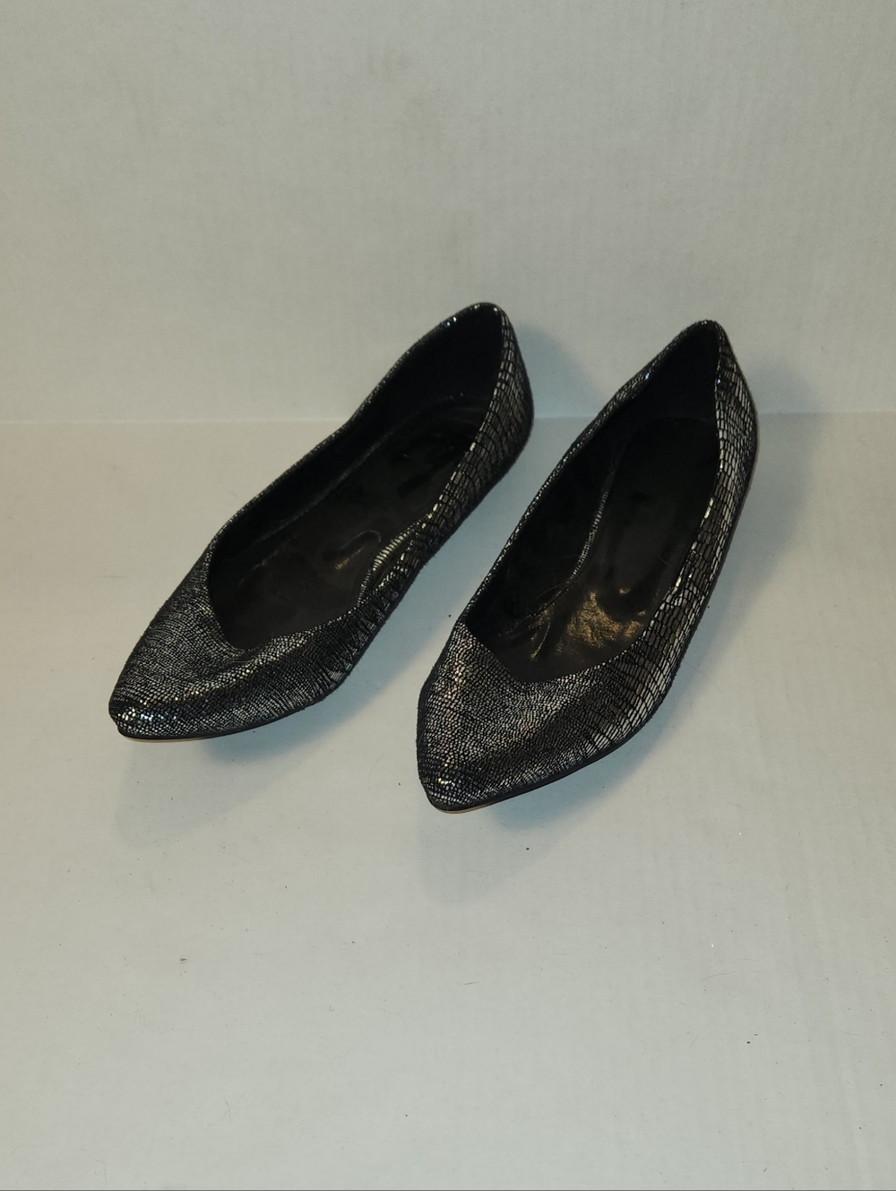 Deadstock Y2k Forever 21 Pointed Toe Black Metallic Silver Ballet Flats 9 NWOT